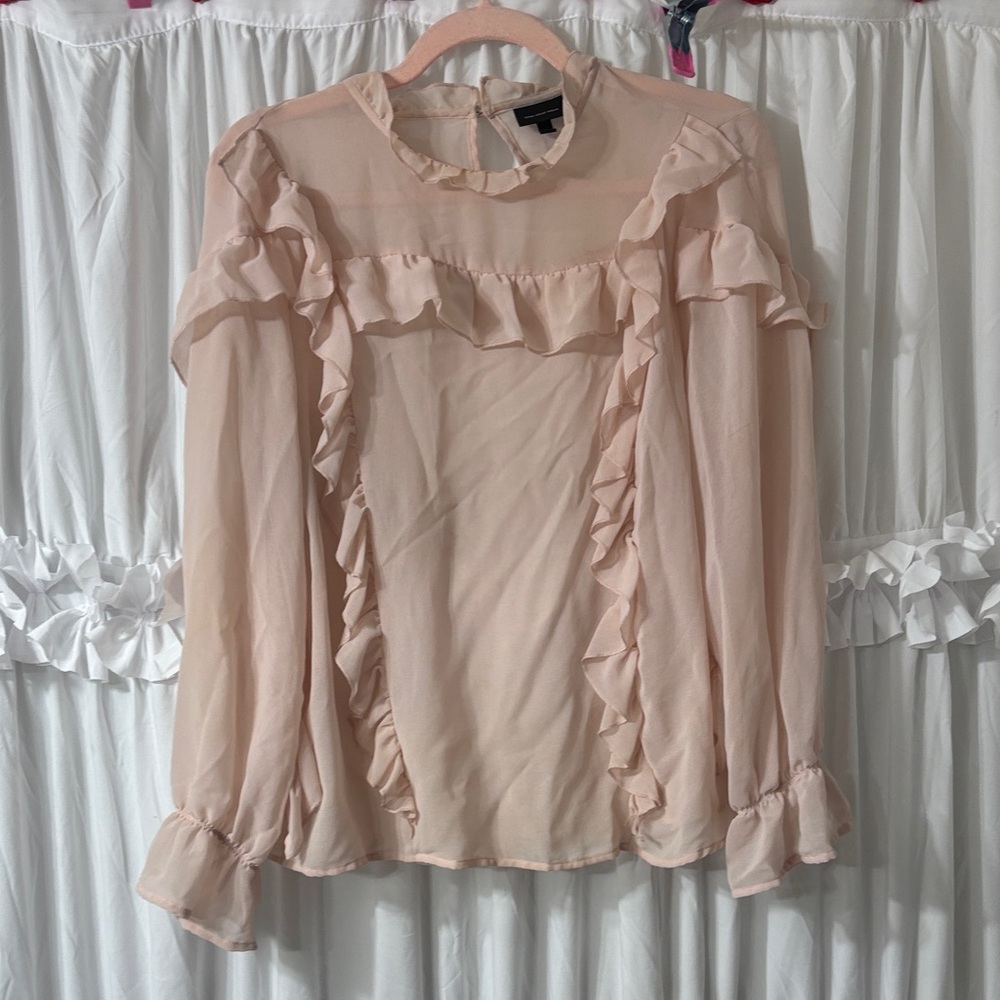 Who What Wear Ruffled Sheer Blouse - Light Pink